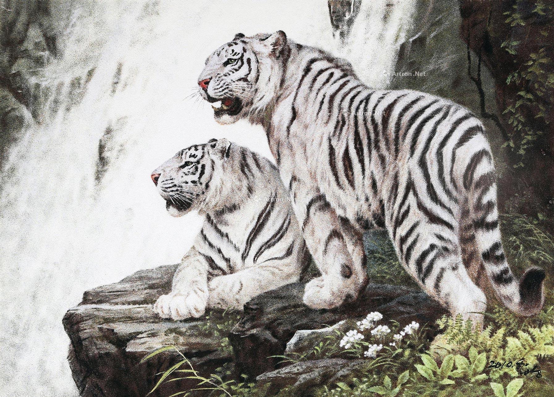 两只老虎国画图片