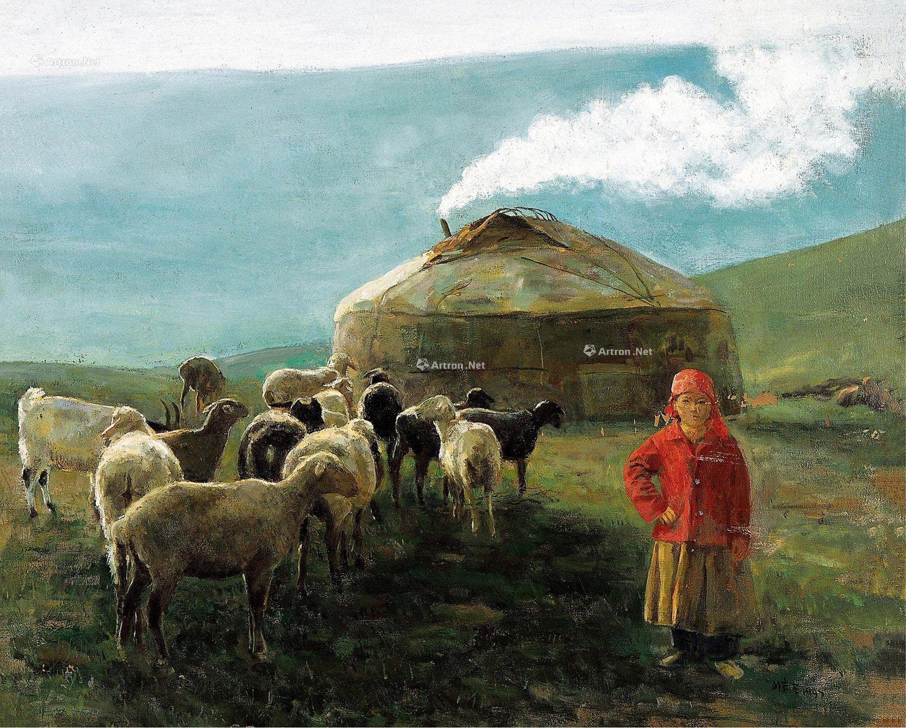 39621997年作草原人家布面油画