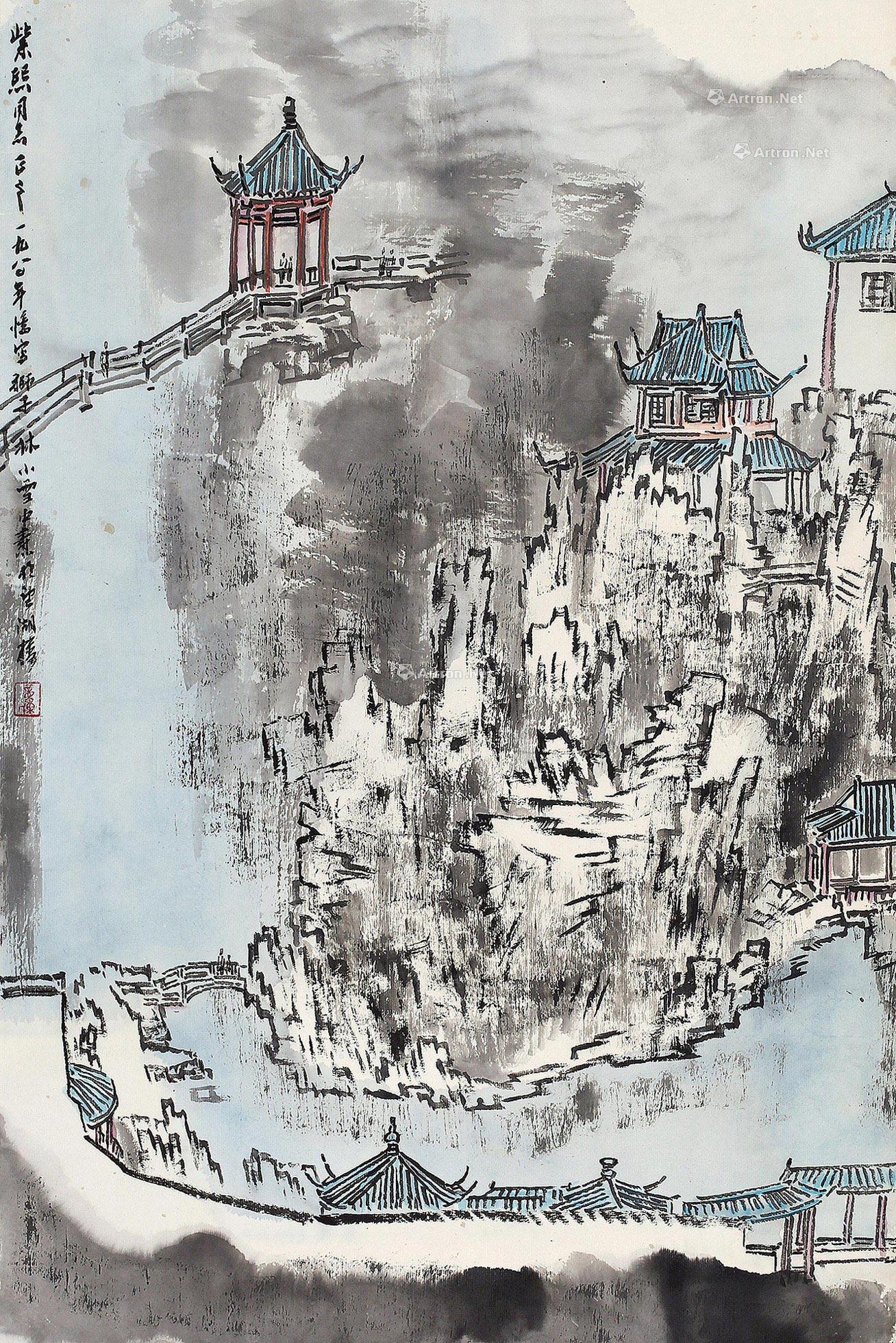 0337狮子林立轴设色纸本