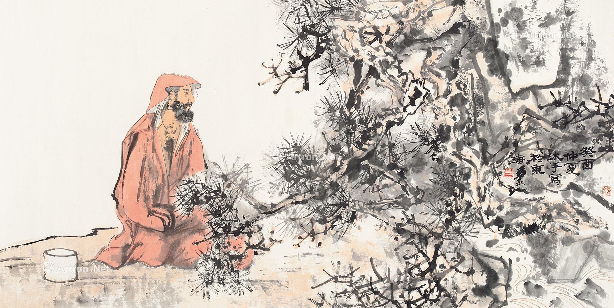 0501达摩悟禅图 镜片 设色纸本