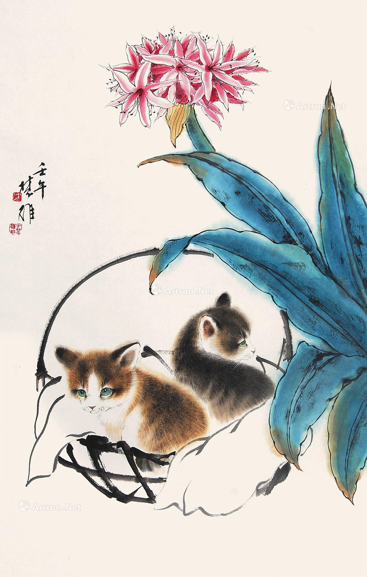0087双猫立轴纸本