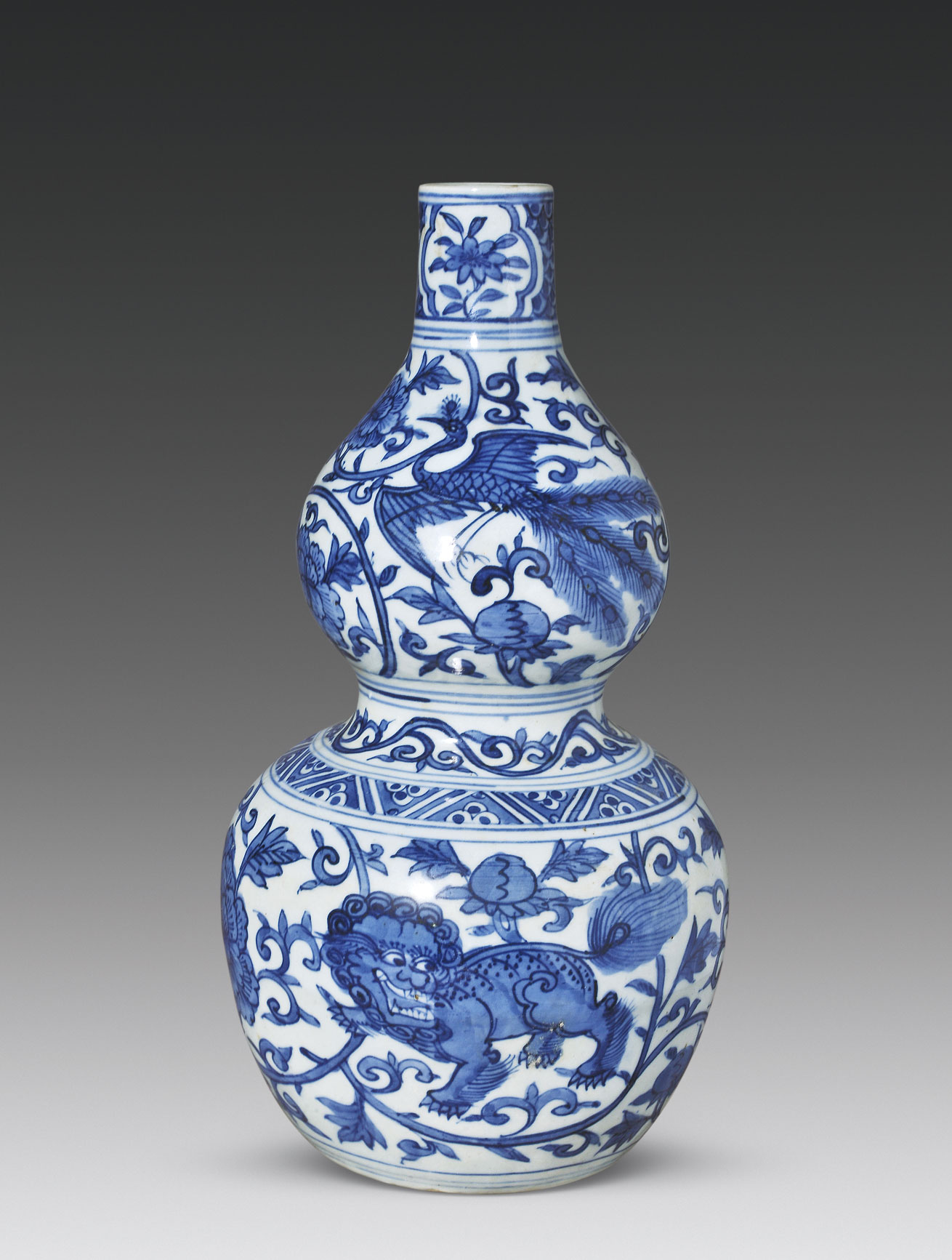 【明晚期 青花穿花凤狮纹葫芦瓶】拍卖品_图片_价格_鉴赏_明代青花