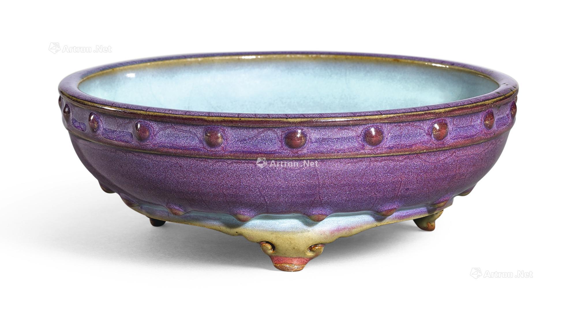 元钧窑天青釉紫斑双系瓷罐 - 元代 - 巨野博物馆