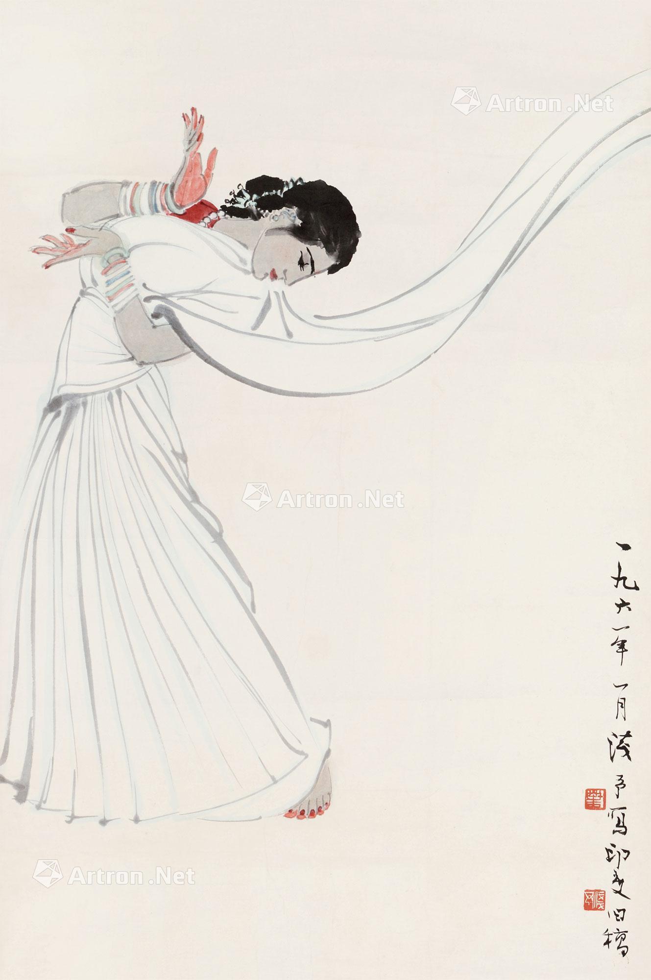 【1961年作 印度舞女 镜片 设色纸本】拍卖品_图片