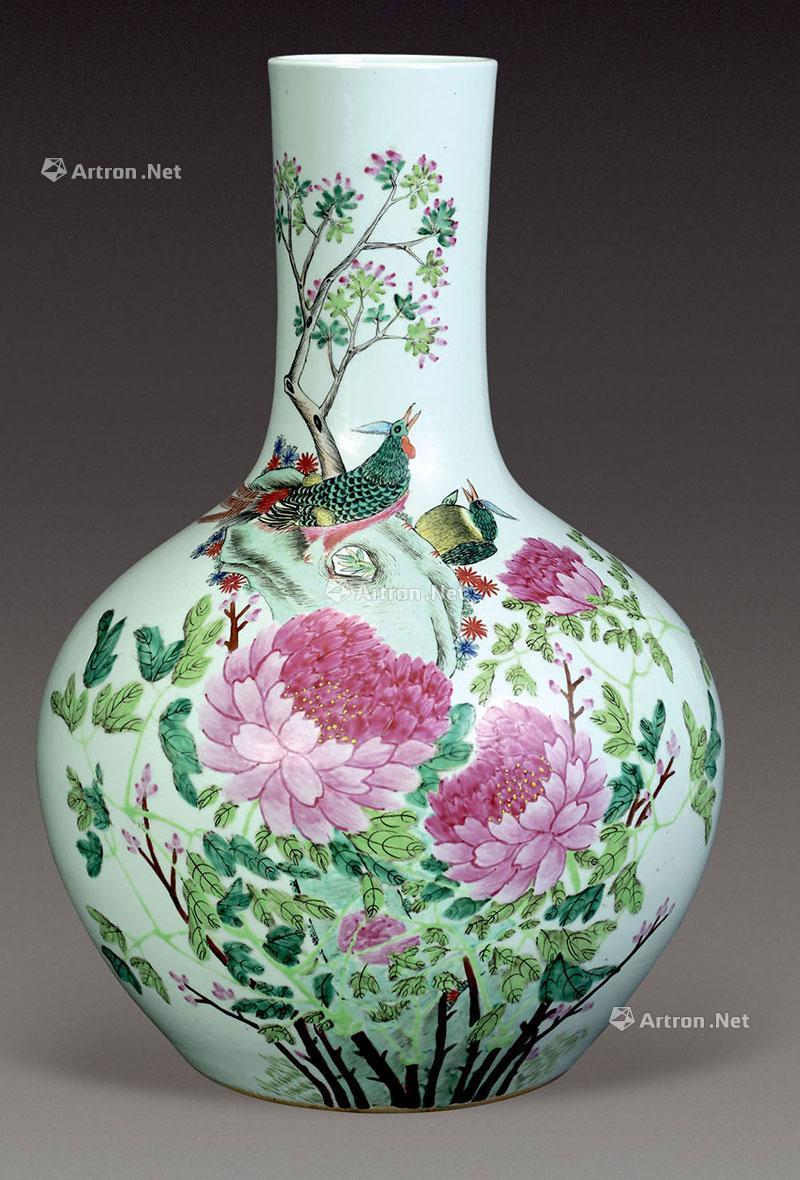【清 粉彩富贵牡丹天球瓶】拍卖品_图片_价格_鉴赏_清代粉彩瓷器_雅昌