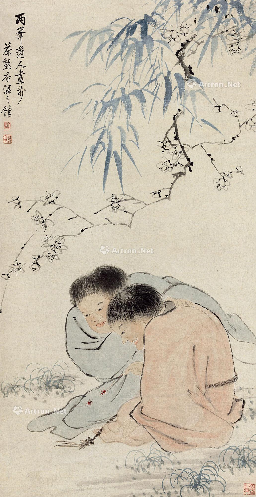 *0412 和合双喜 立轴 设色纸本