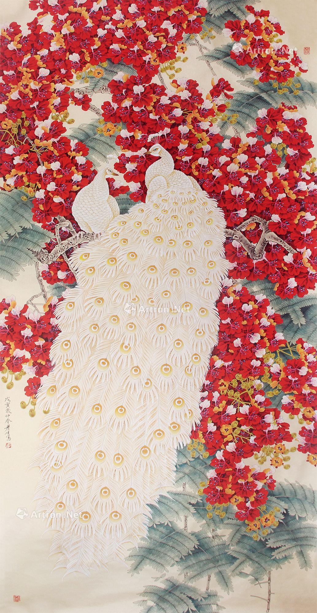 0409 孔雀花丛 镜片 纸本