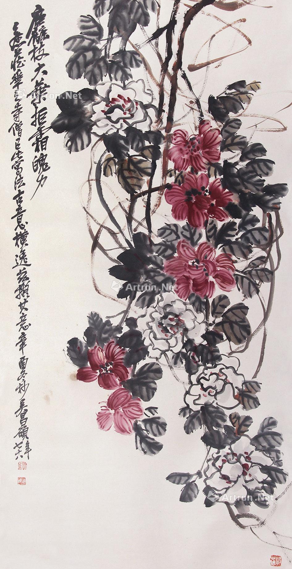 0989 芙蓉花开 立轴 纸本