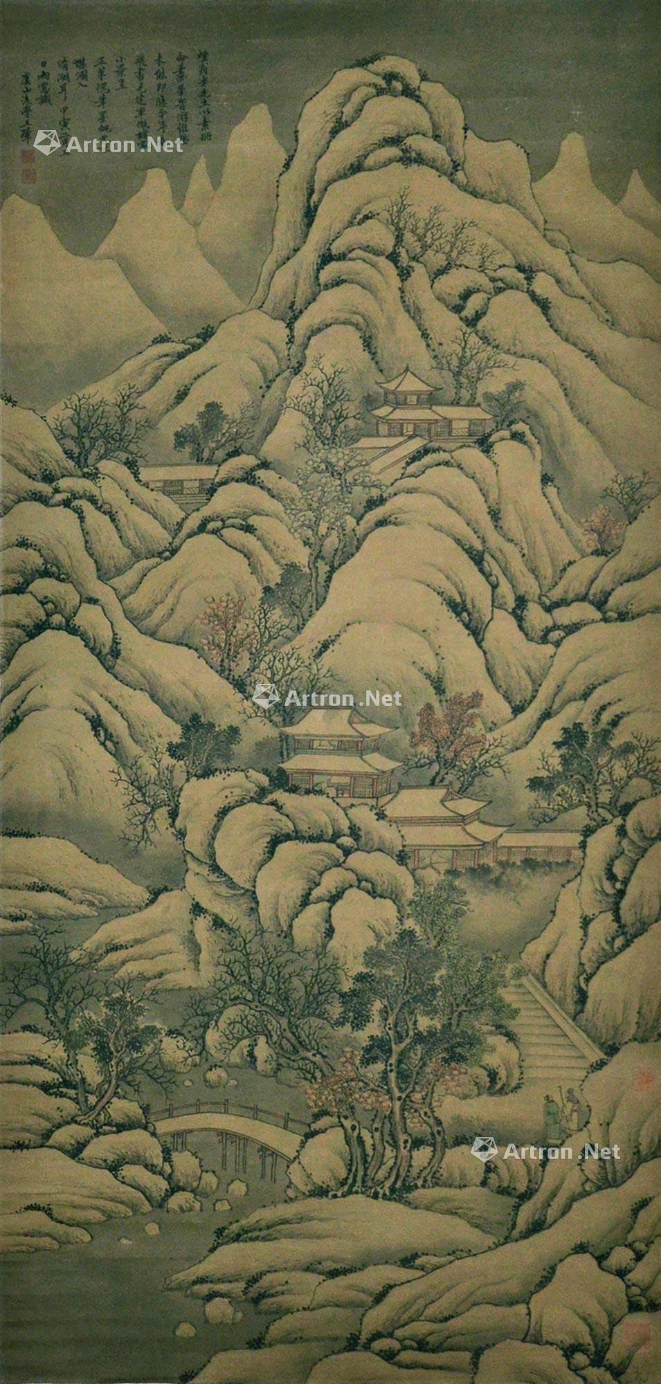 0192清1674年作雪山萧寺图立轴设色水墨纸本