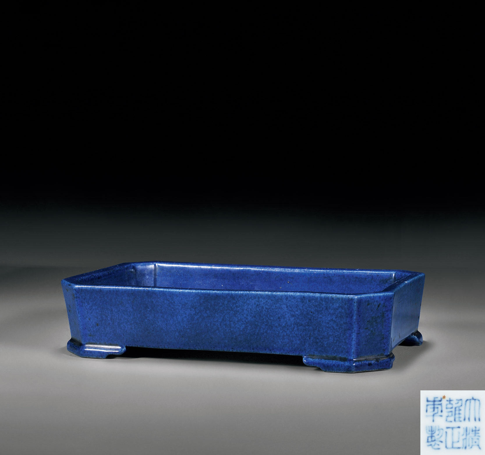 【清雍正 洒蓝釉长方倭角水仙盆】拍卖品_图片_价格_鉴赏_清代单色釉
