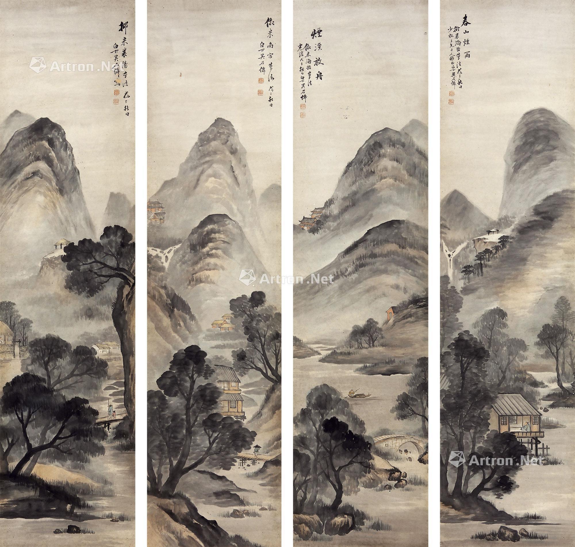 【山水 四屏立轴 水墨纸本】拍卖品_图片_价格_鉴赏_绘画_雅昌艺术品拍卖网