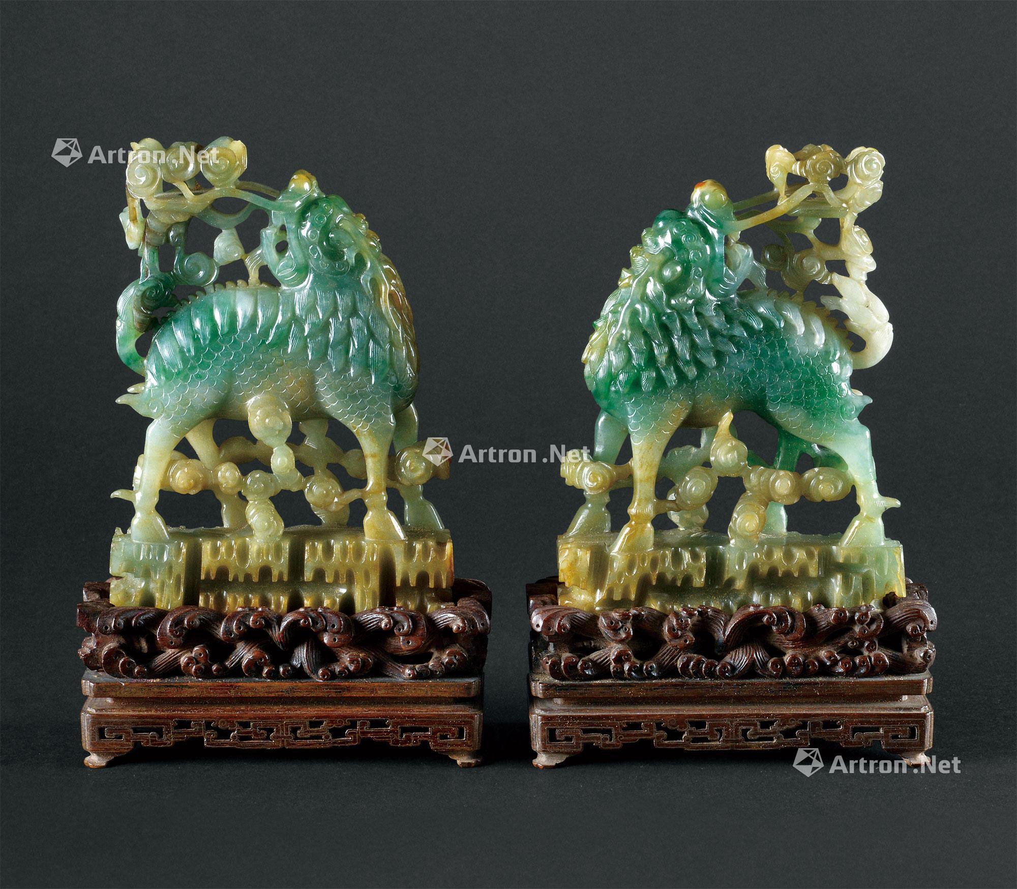 【翡翠雕麒麟摆件 (一对)】拍卖品_图片_价格_鉴赏_珠宝翡翠_雅昌艺术