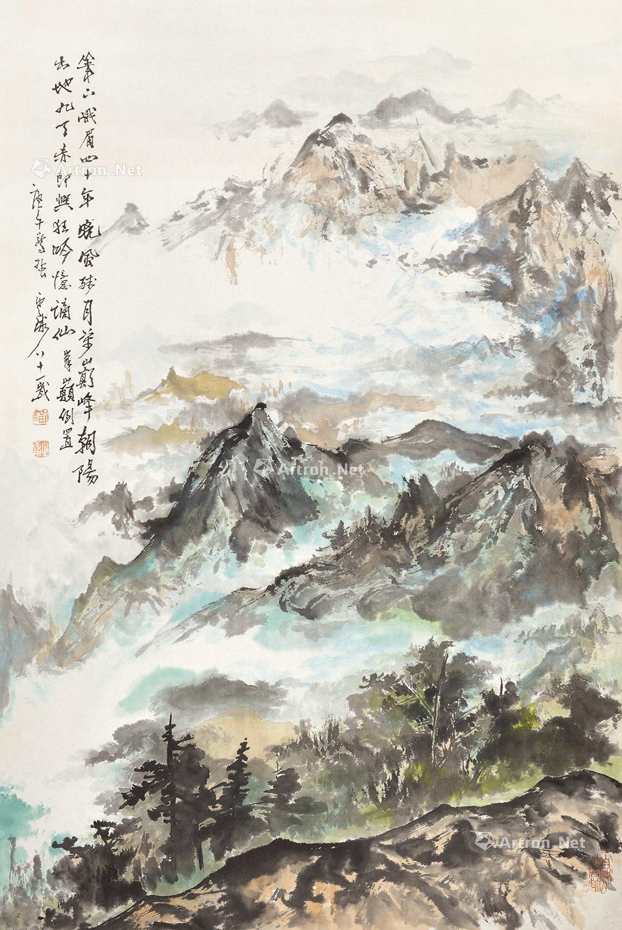 0463庚午1990年作峨眉山色立轴设色纸本
