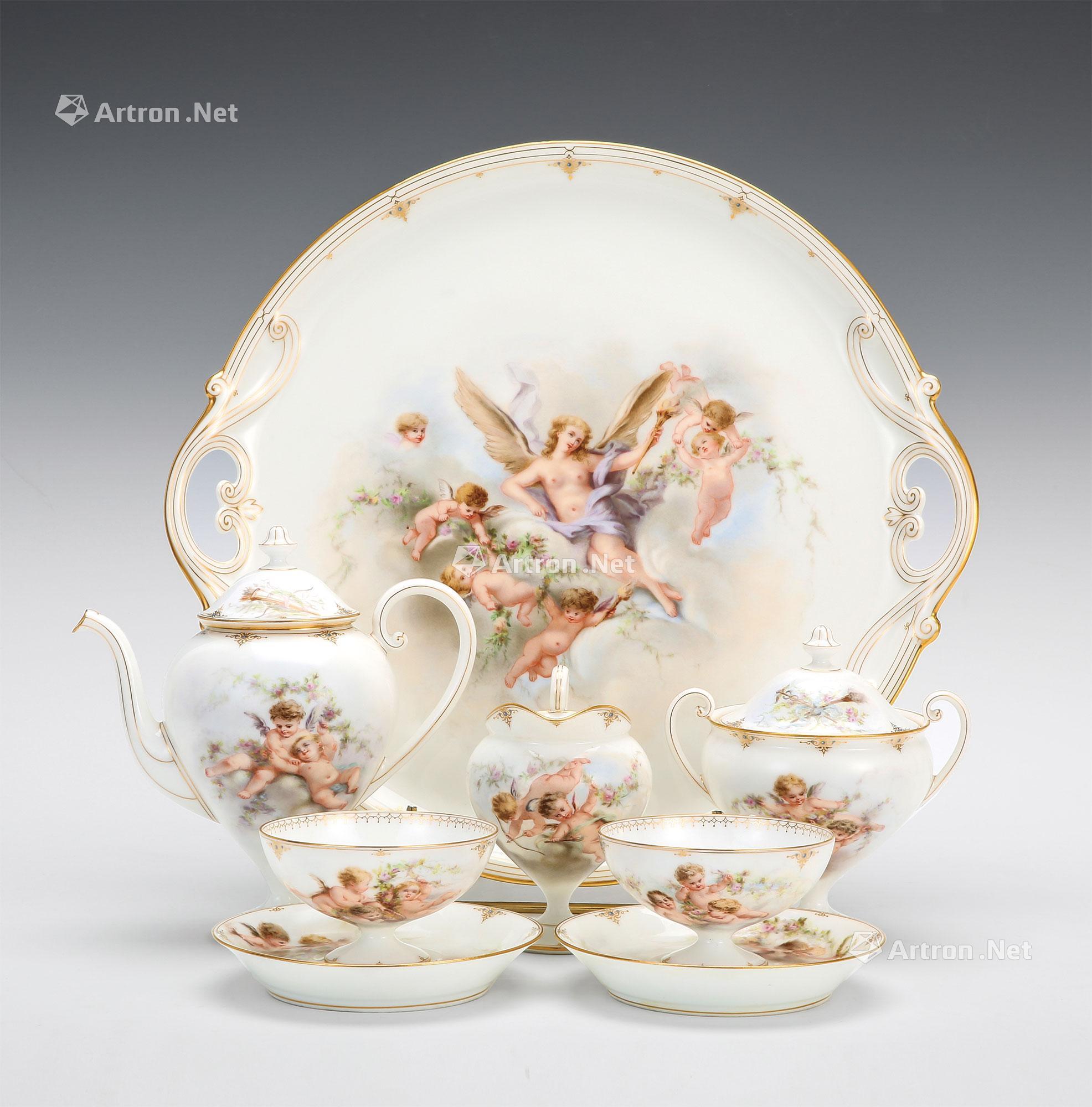 03341874年作洛可可样式天使纹茶具八件