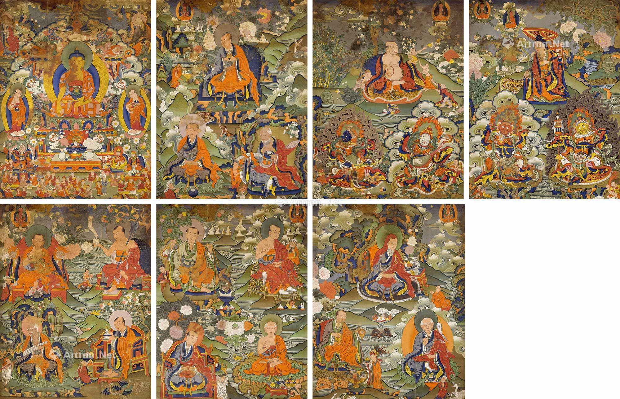 017918世纪十八罗汉唐卡一套七张