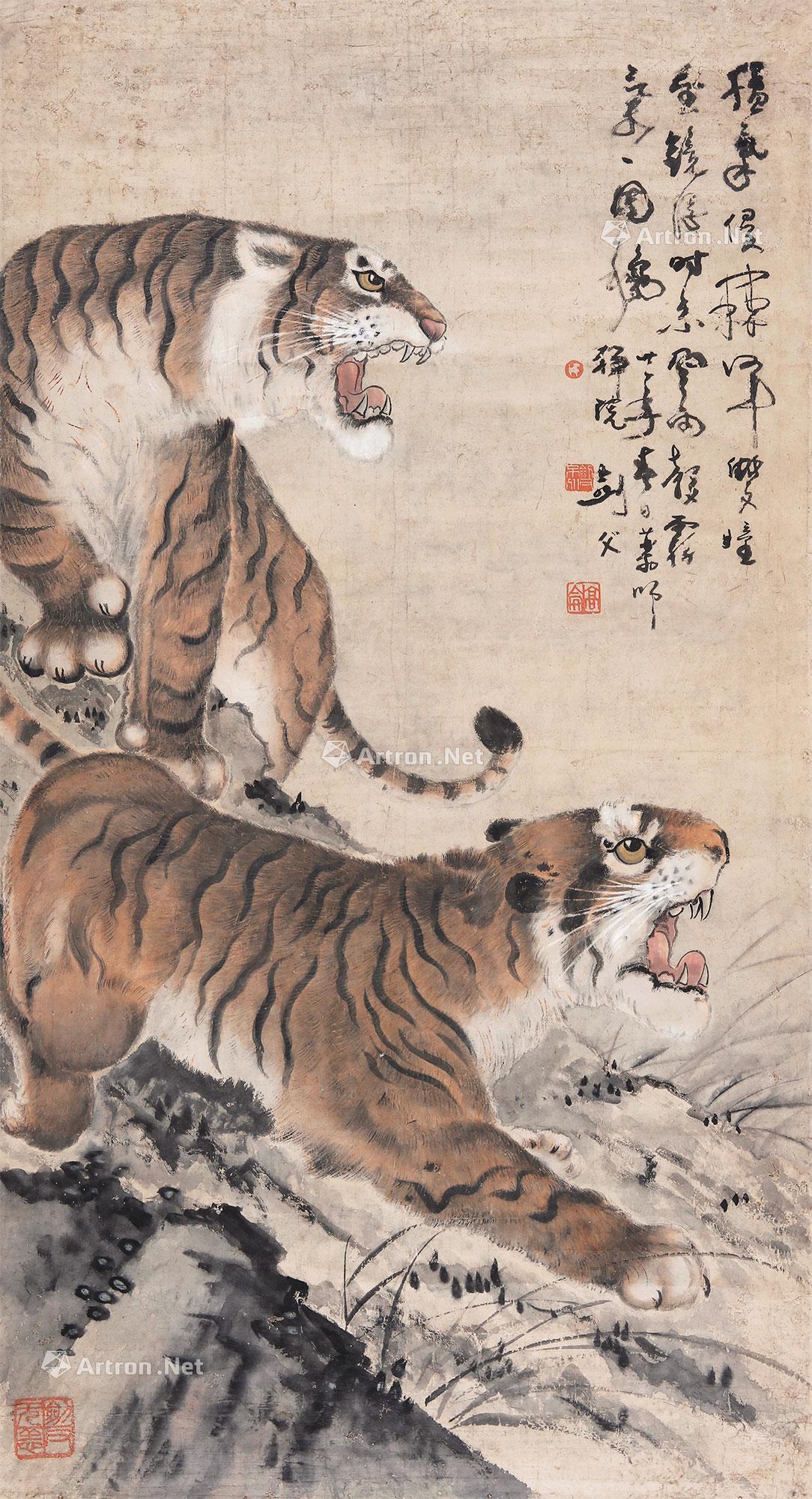 0267山林虎啸图立轴设色纸本