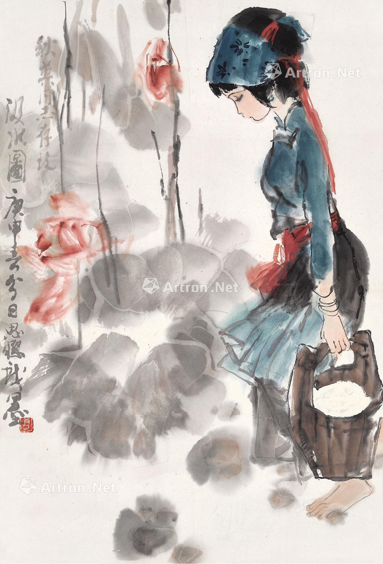 0478庚申1980年作汲水图镜心设色纸本