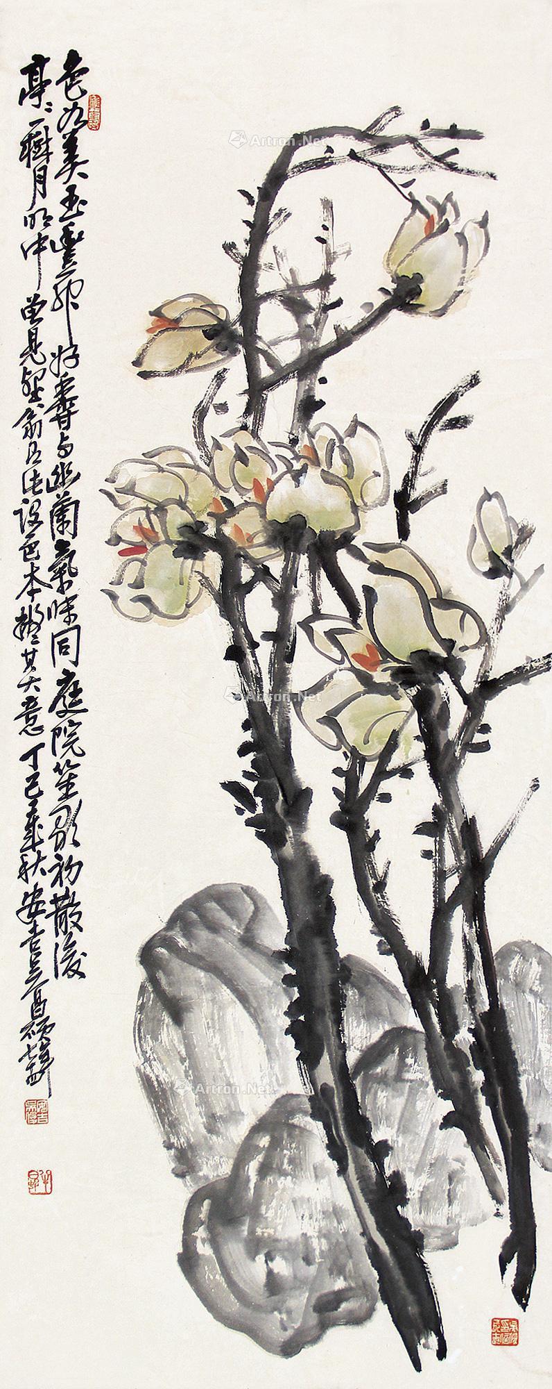 0167玉兰立轴纸本