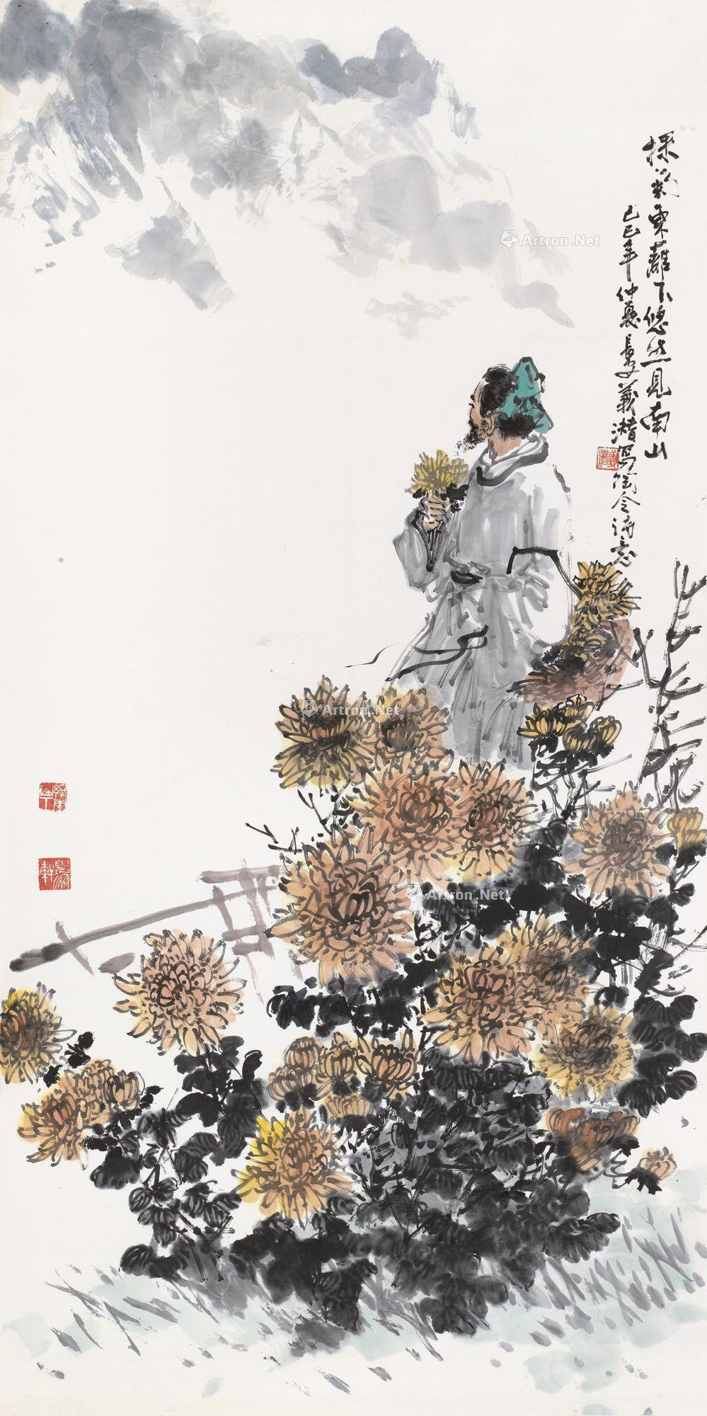 0101陶渊明诗意镜片设色纸本