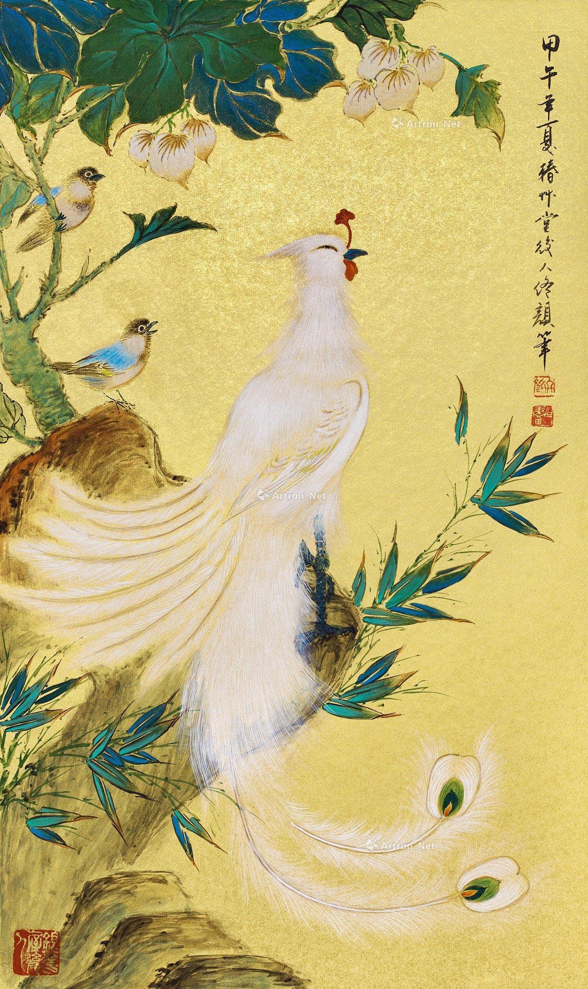 0449甲午2014年作凤凰镜心金笺设色纸本
