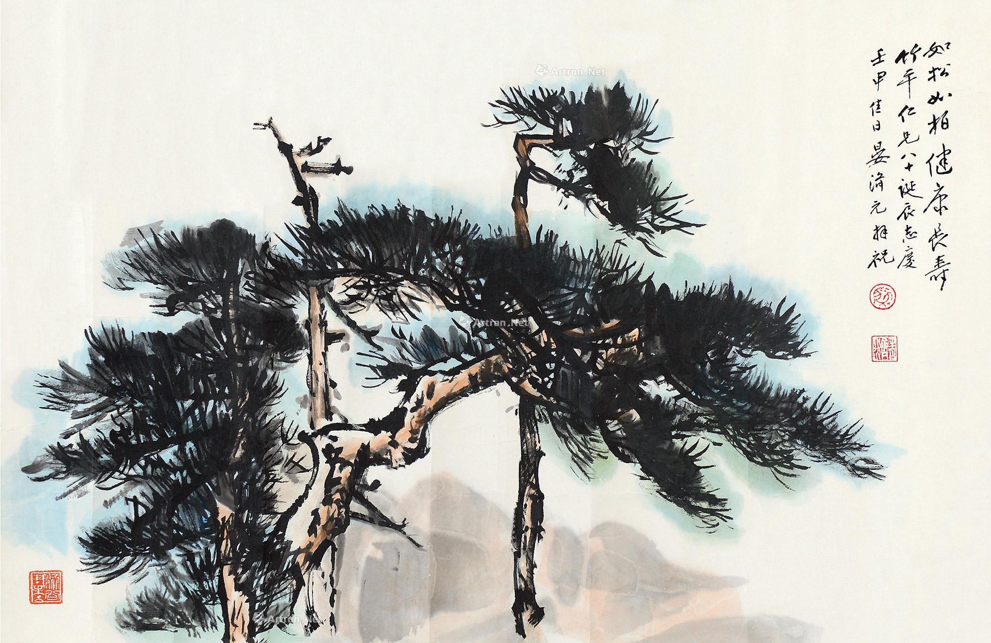 【松柏长寿 镜片 设色纸本】拍卖品_图片_价格_鉴赏_绘画_雅昌艺术品
