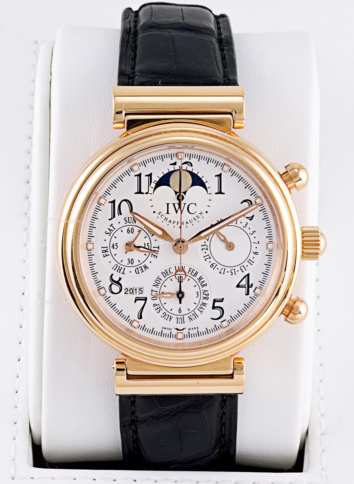 0544 万国"da vinci"18k玫瑰金自动万年历月相计时皮带腕表