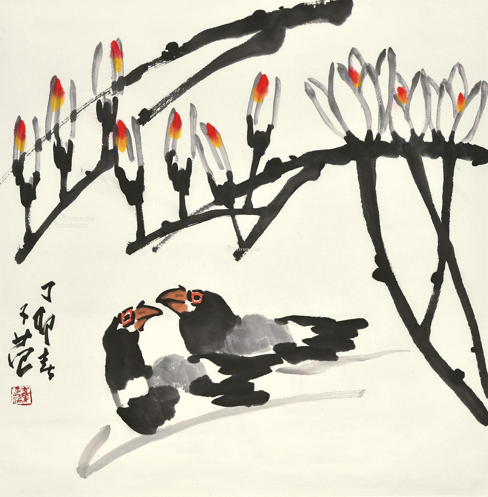 0553花鸟镜片设色纸本