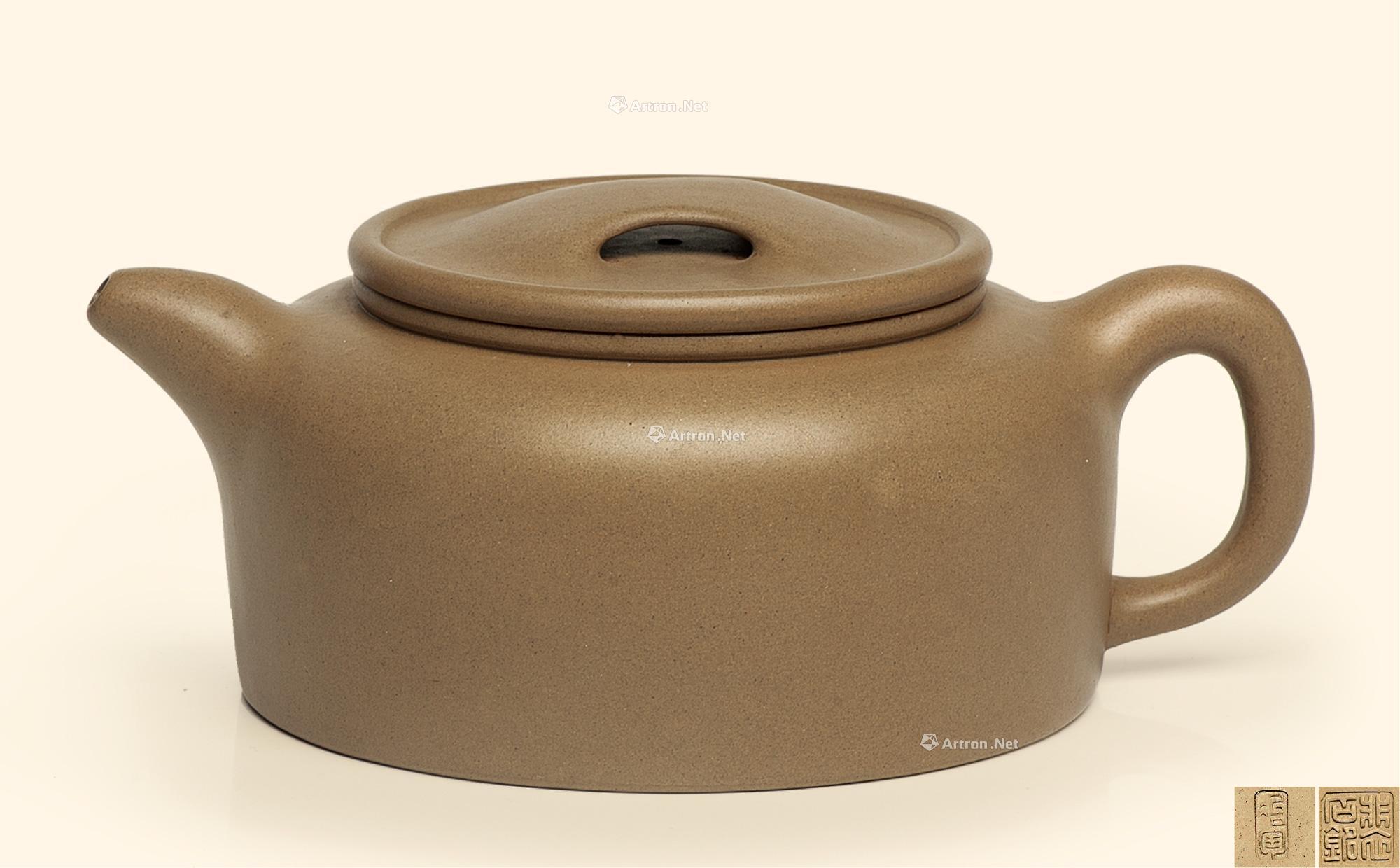 1843 民国 裴石民制段泥牛盖莲子壶