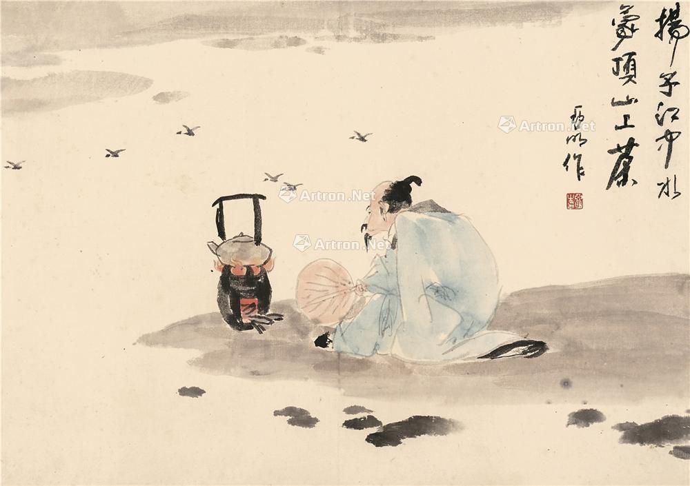 0201白居易诗意镜片设色纸本