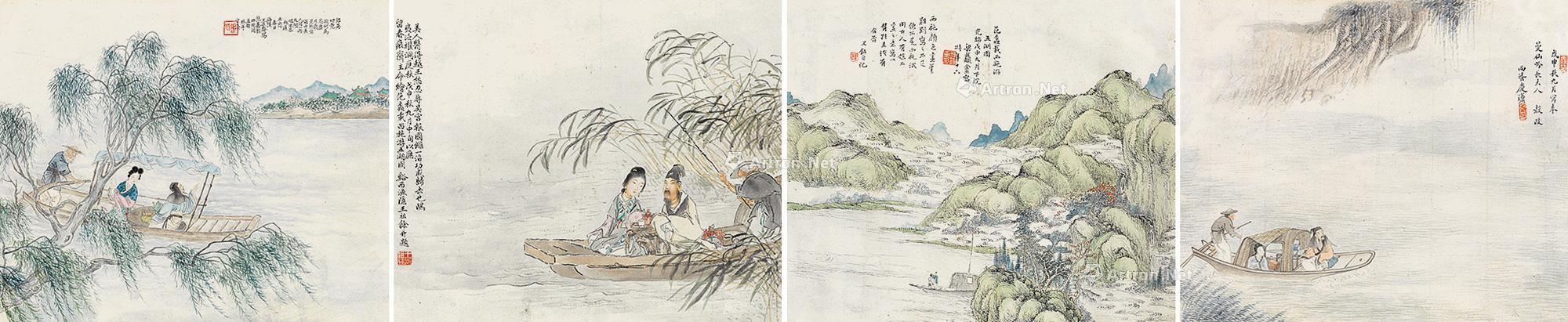 【范蠡载西施图 （四帧） 镜框 设色纸本】拍卖品_图片_价格_鉴赏_绘画_雅昌艺术品拍卖网