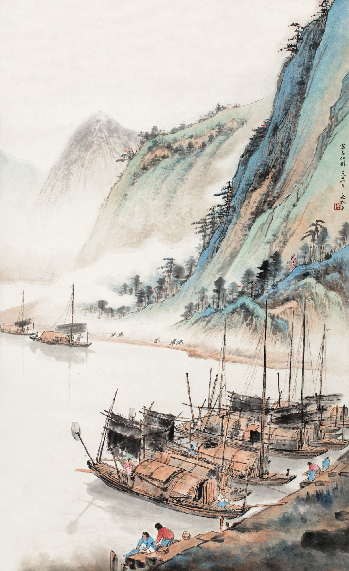 【1956年作 富春江畔 镜心 设色纸本】拍卖品_图片_价格_鉴赏_绘画_雅昌艺术品拍卖网