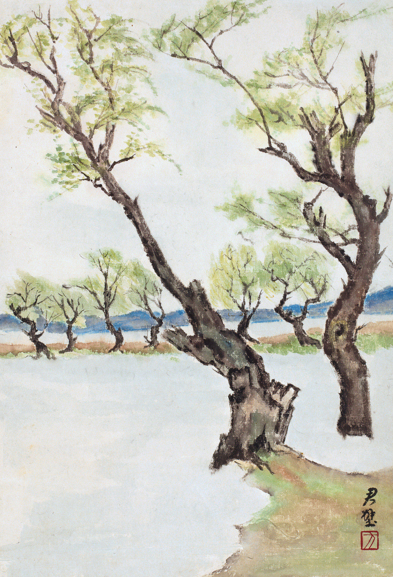 0007 1945年作 玄武湖之柳 纸本 彩墨