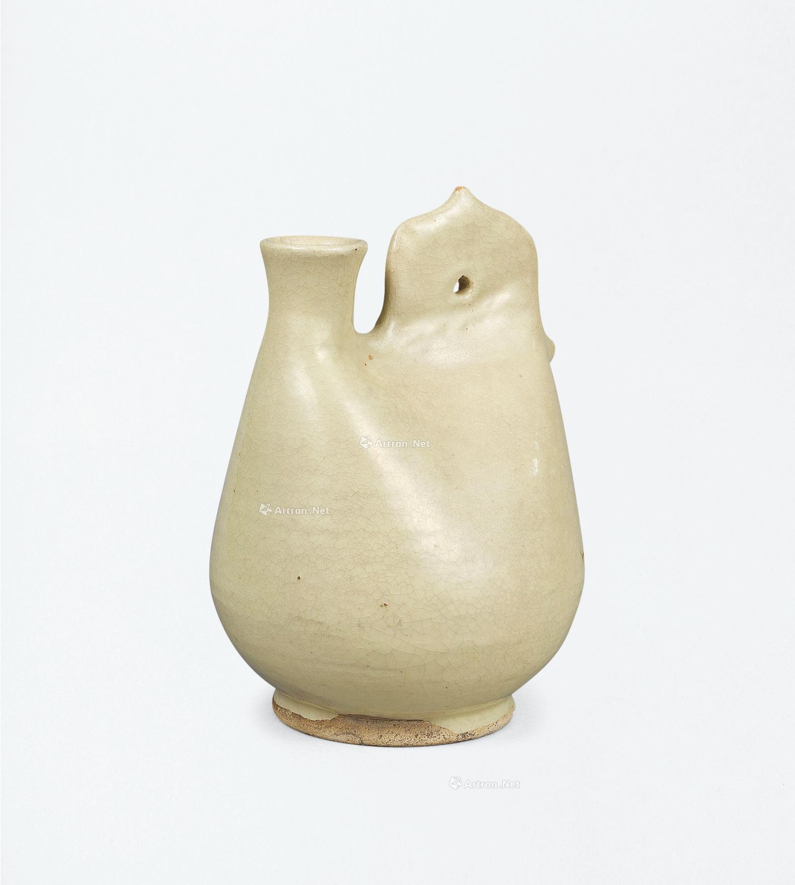 1021 辽代 白釉鸡首皮囊壶