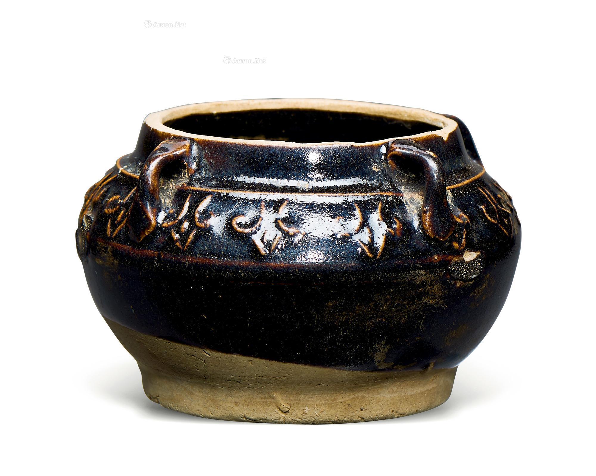 3294 宋 山西黑釉印花四系罐