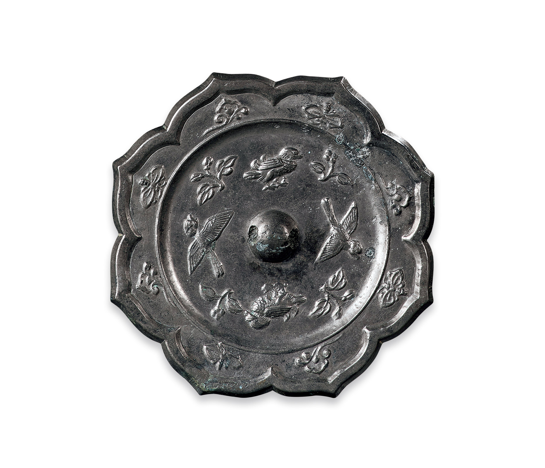 1032 唐 铜花鸟纹葵花镜