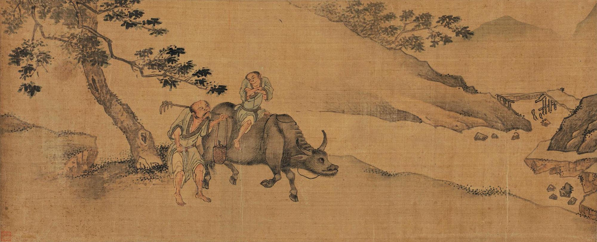 3886牧牛图镜心设色绢本