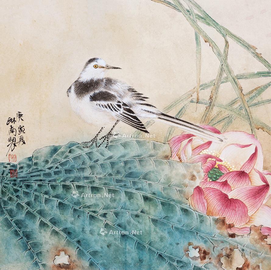 0278荷花翠鸟立轴设色纸本