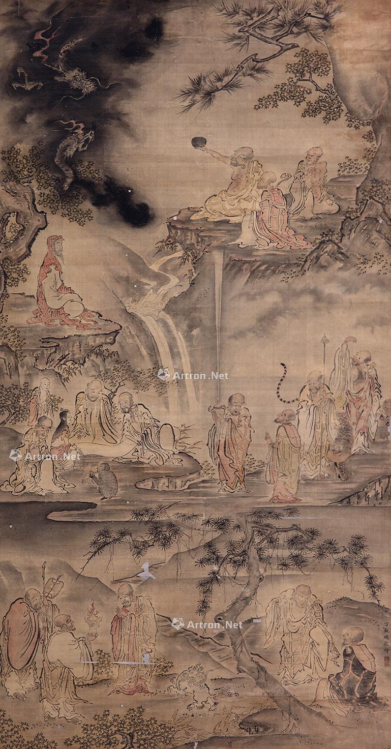 0770 十八罗汉图 立轴 设色绢本