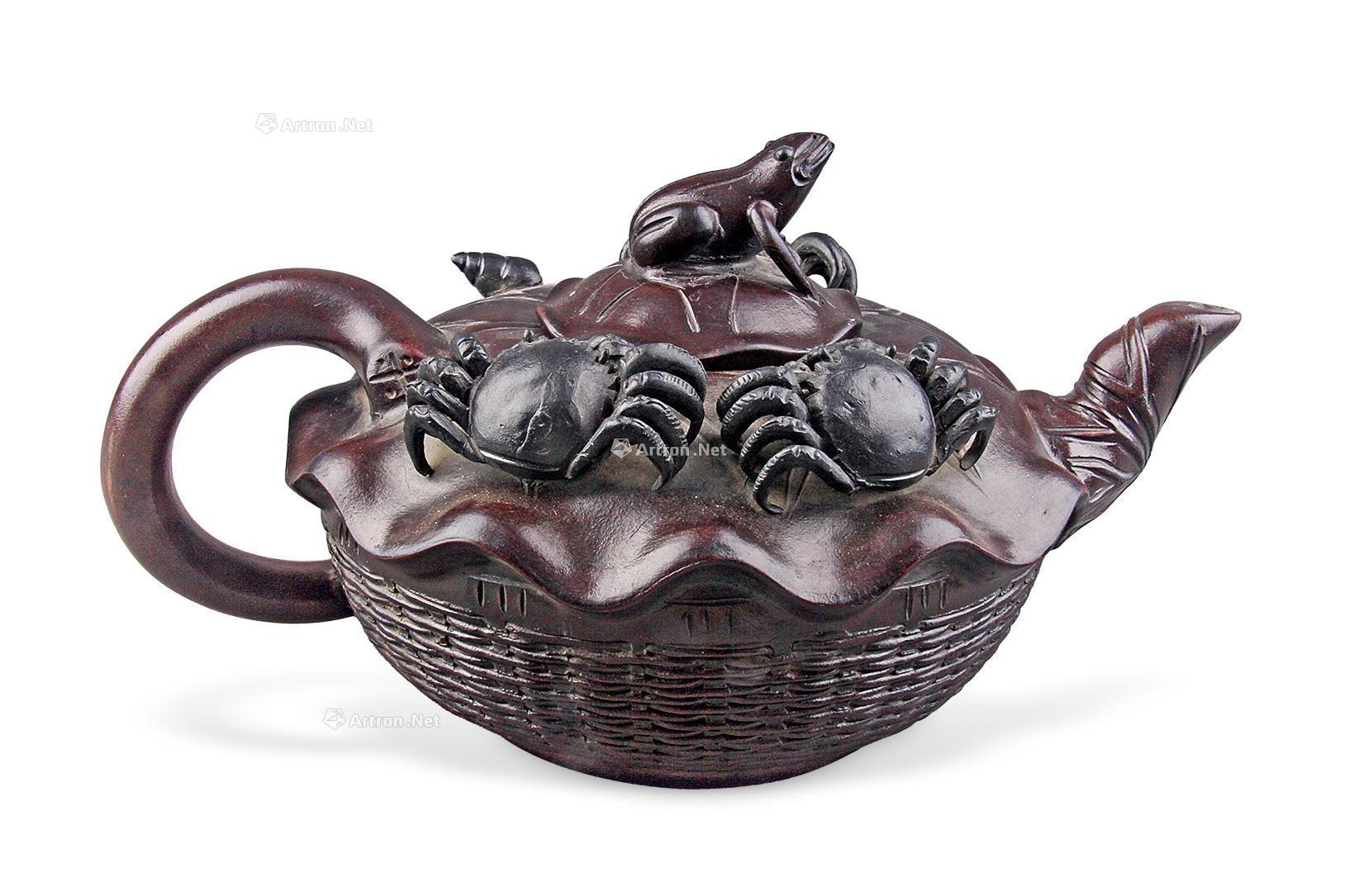 0369紫砂竹篓蟹图壶