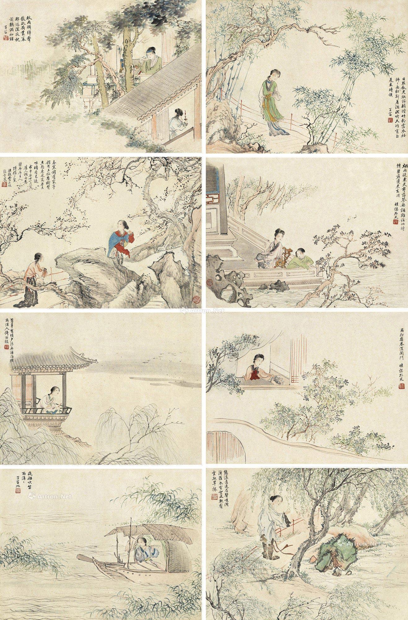 【八美图 立轴 设色纸本】拍卖品_图片_价格_鉴赏_绘画_雅昌艺术品拍卖网