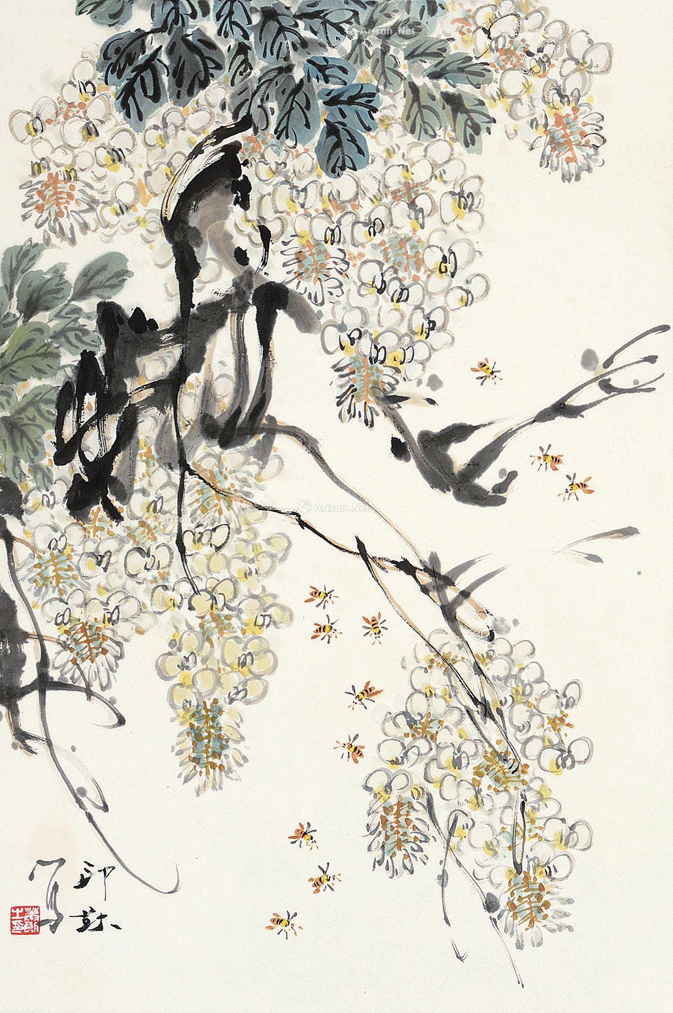 0569槐花香立轴设色纸本