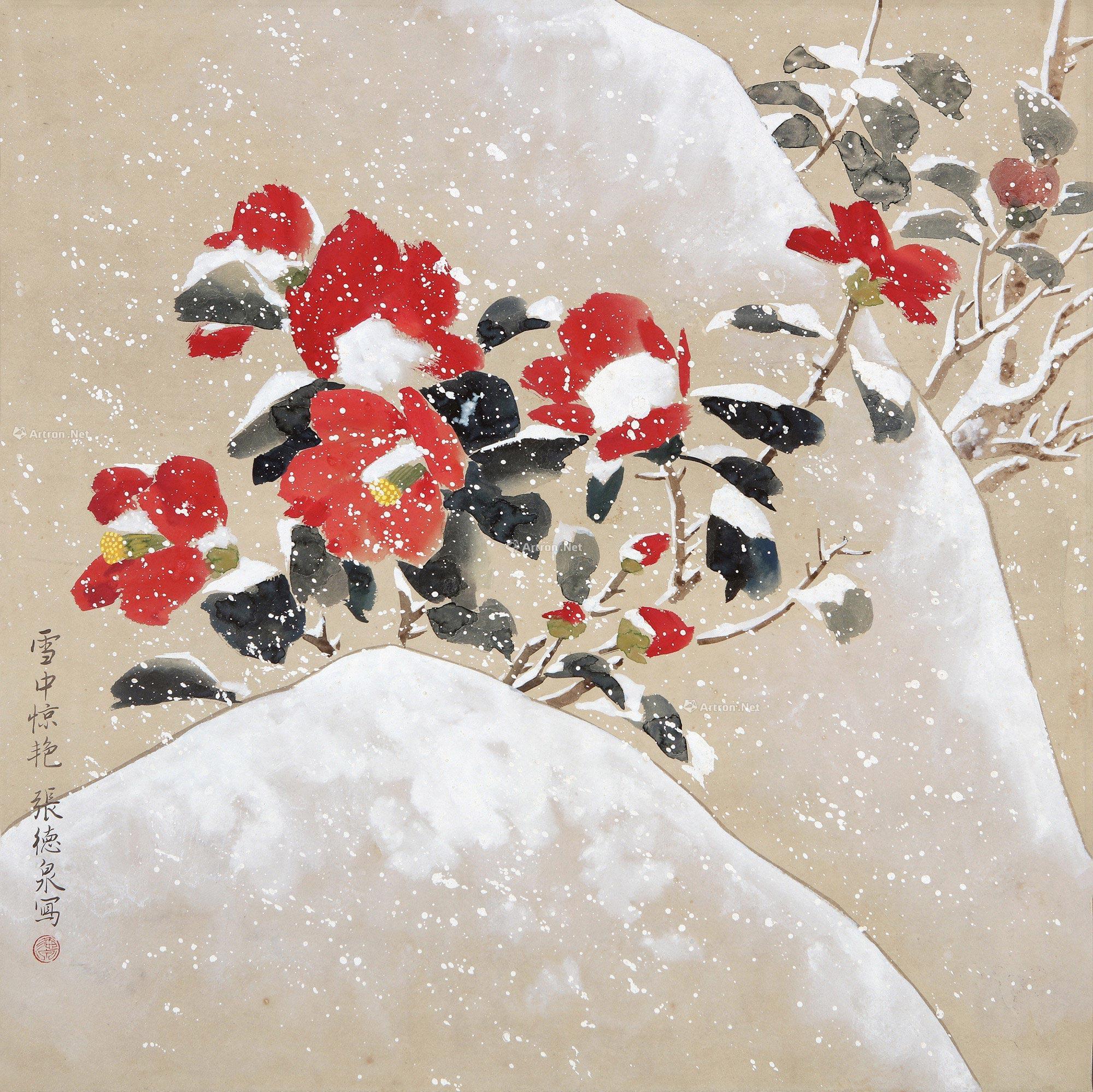 0130雪中惊艳镜心设色纸本