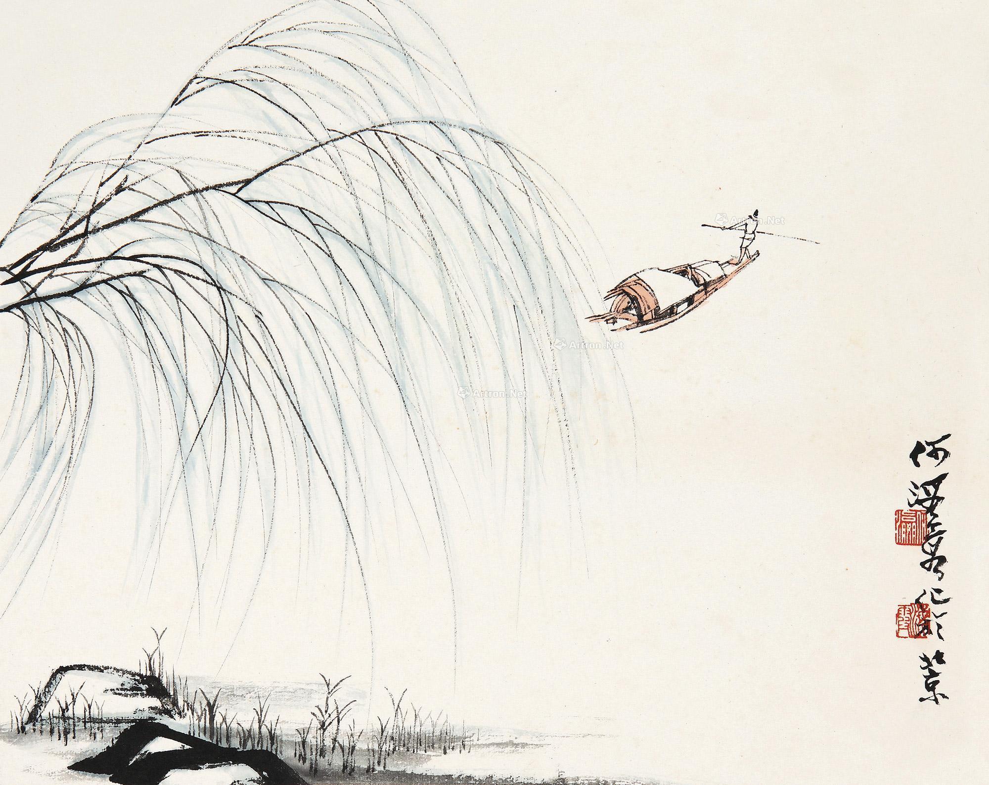 *0323 泛舟 镜心 设色纸本