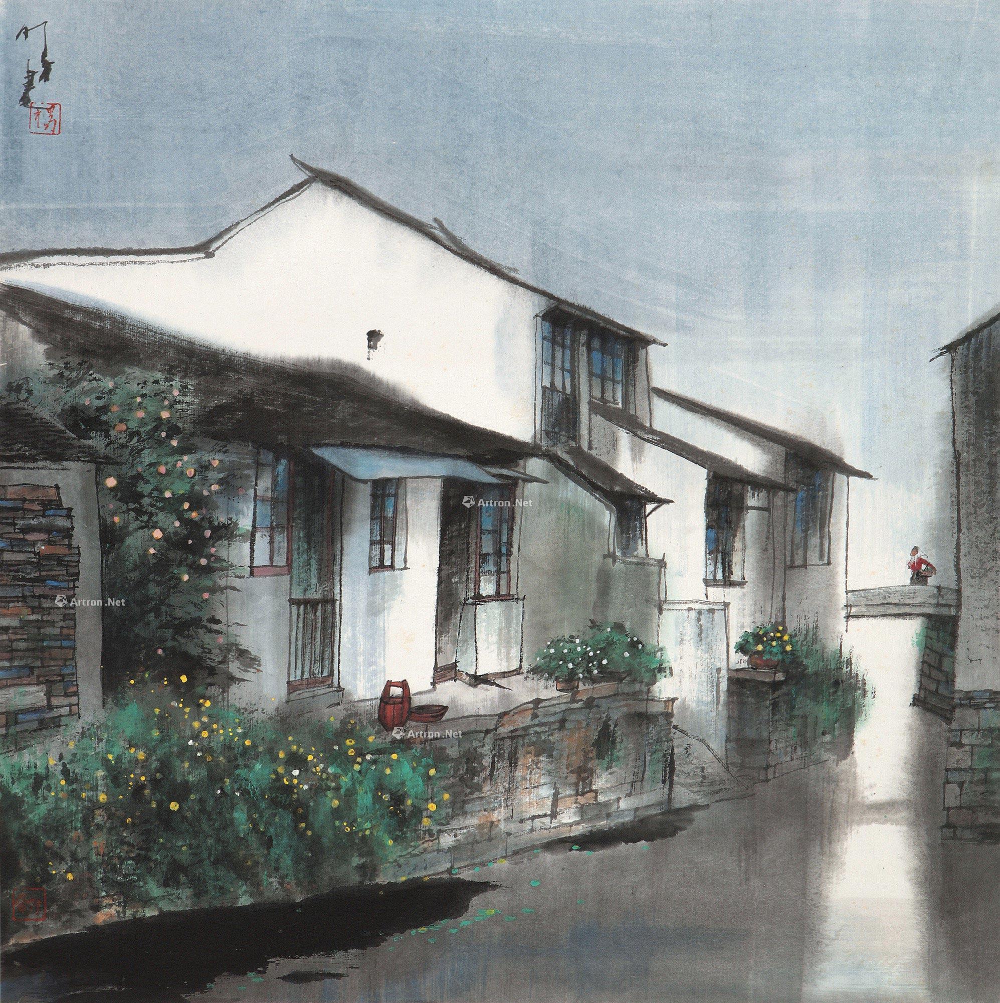 0427水乡立轴设色纸本