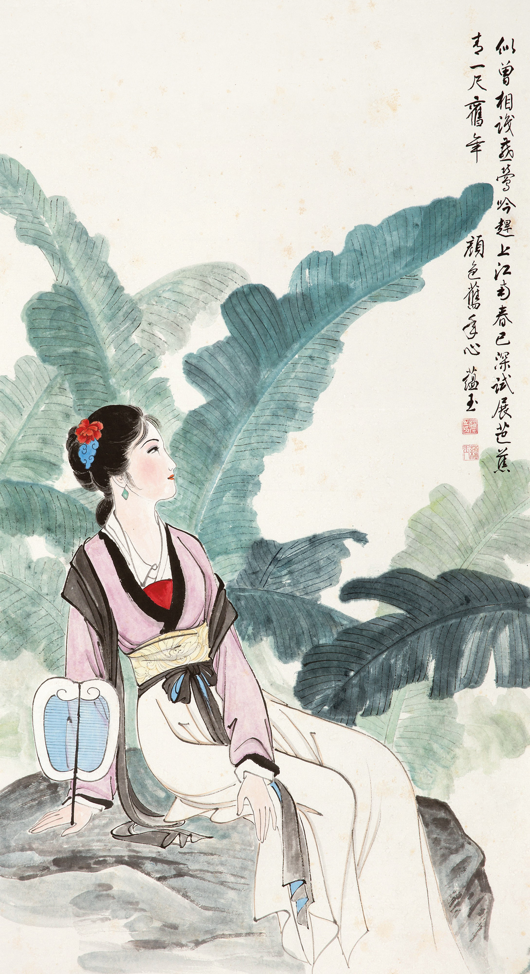 0359 芭蕉仕女 立轴 纸本