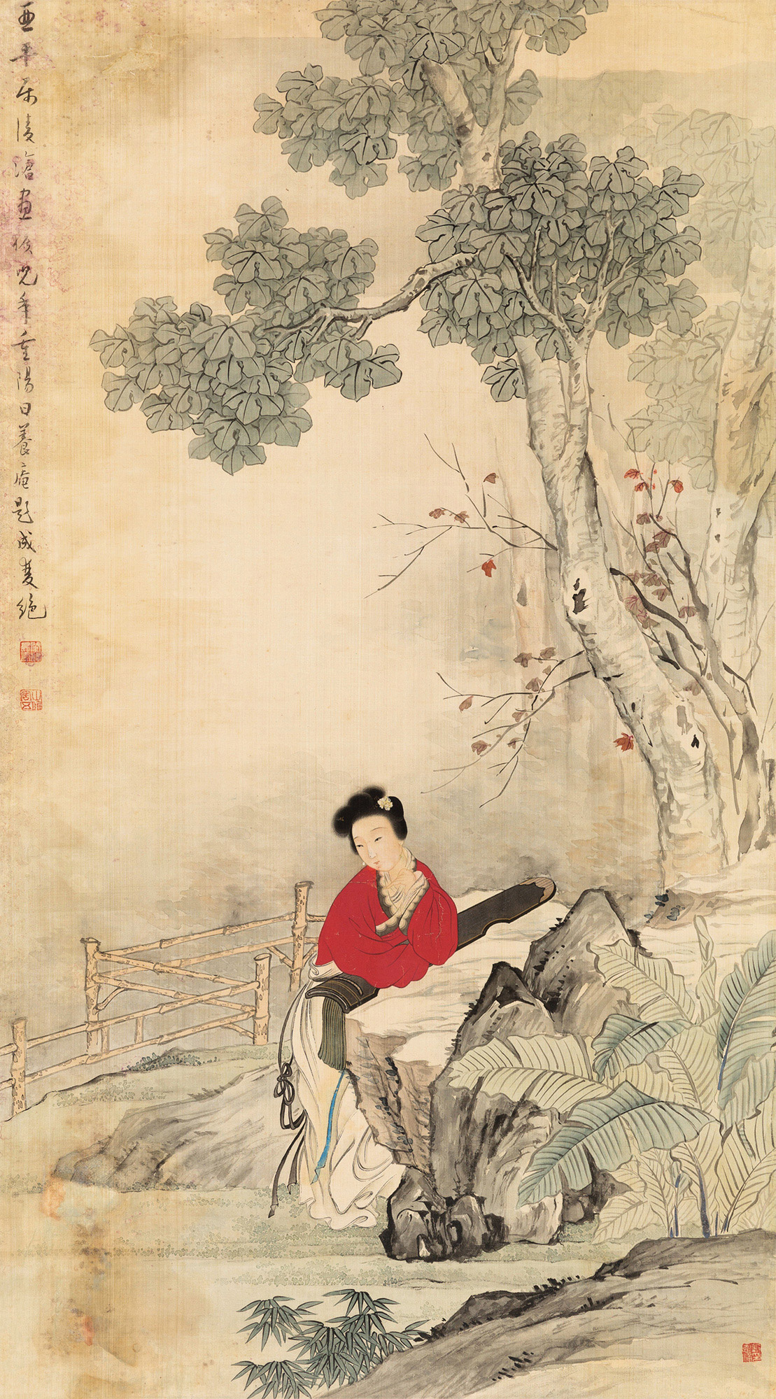 0805抚琴仕女立轴绢本