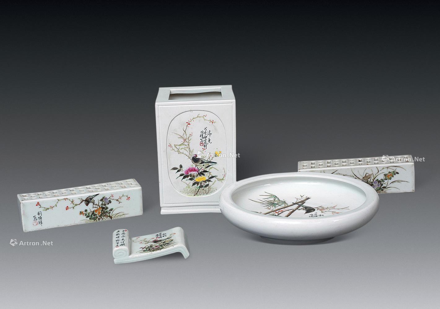 0478民国瓷绘大师刘恒祥文房四件套