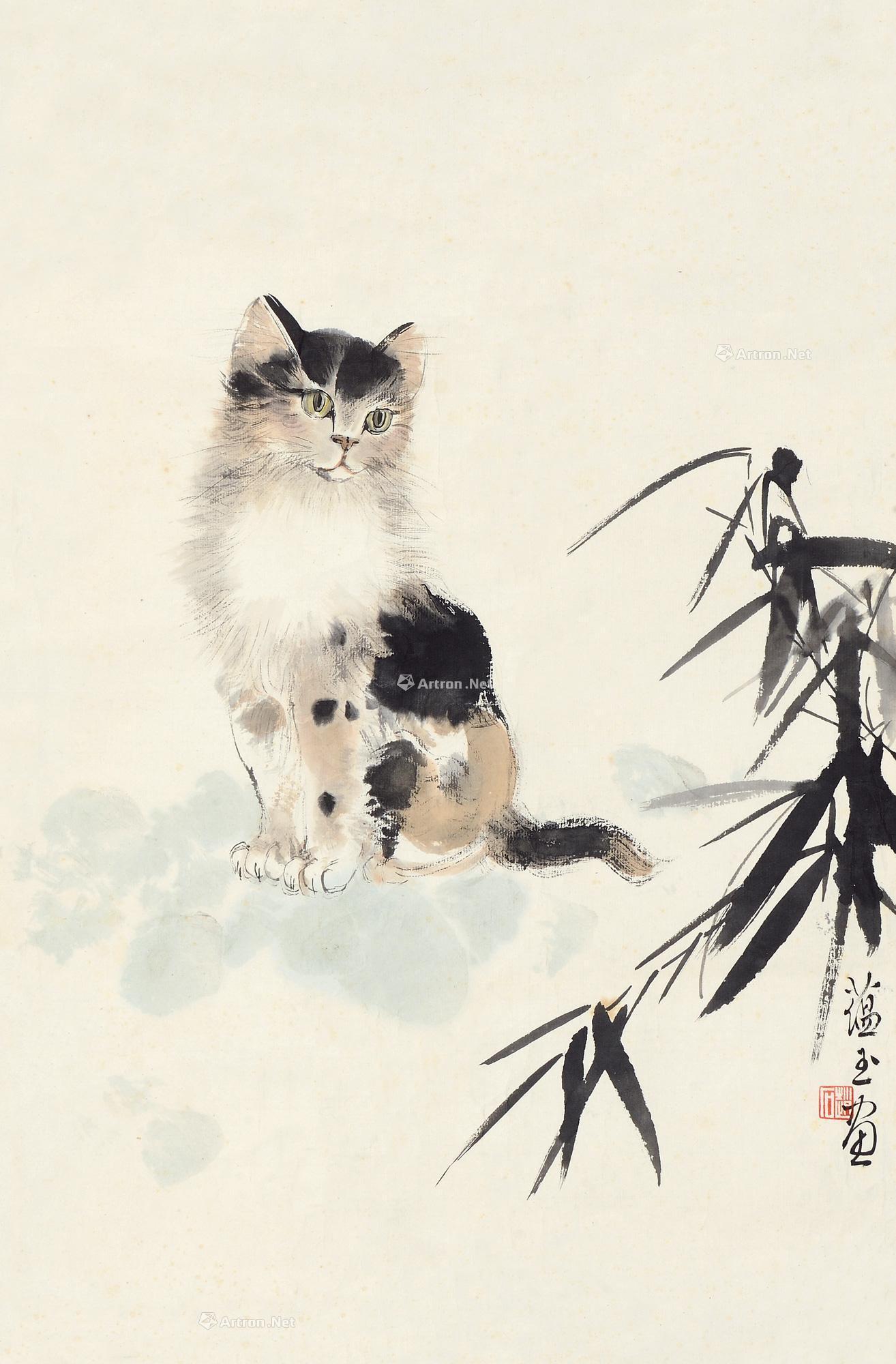 1278 猫 镜片 设色纸本