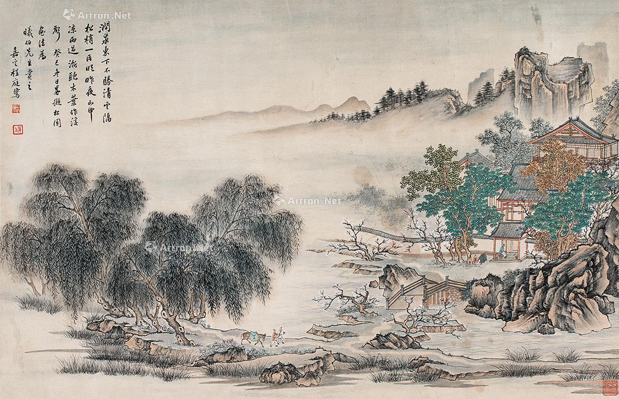 【溪山访客图 镜片 设色绢本纸本】拍卖品_图片_价格_鉴赏_绘画_雅昌艺术品拍卖网