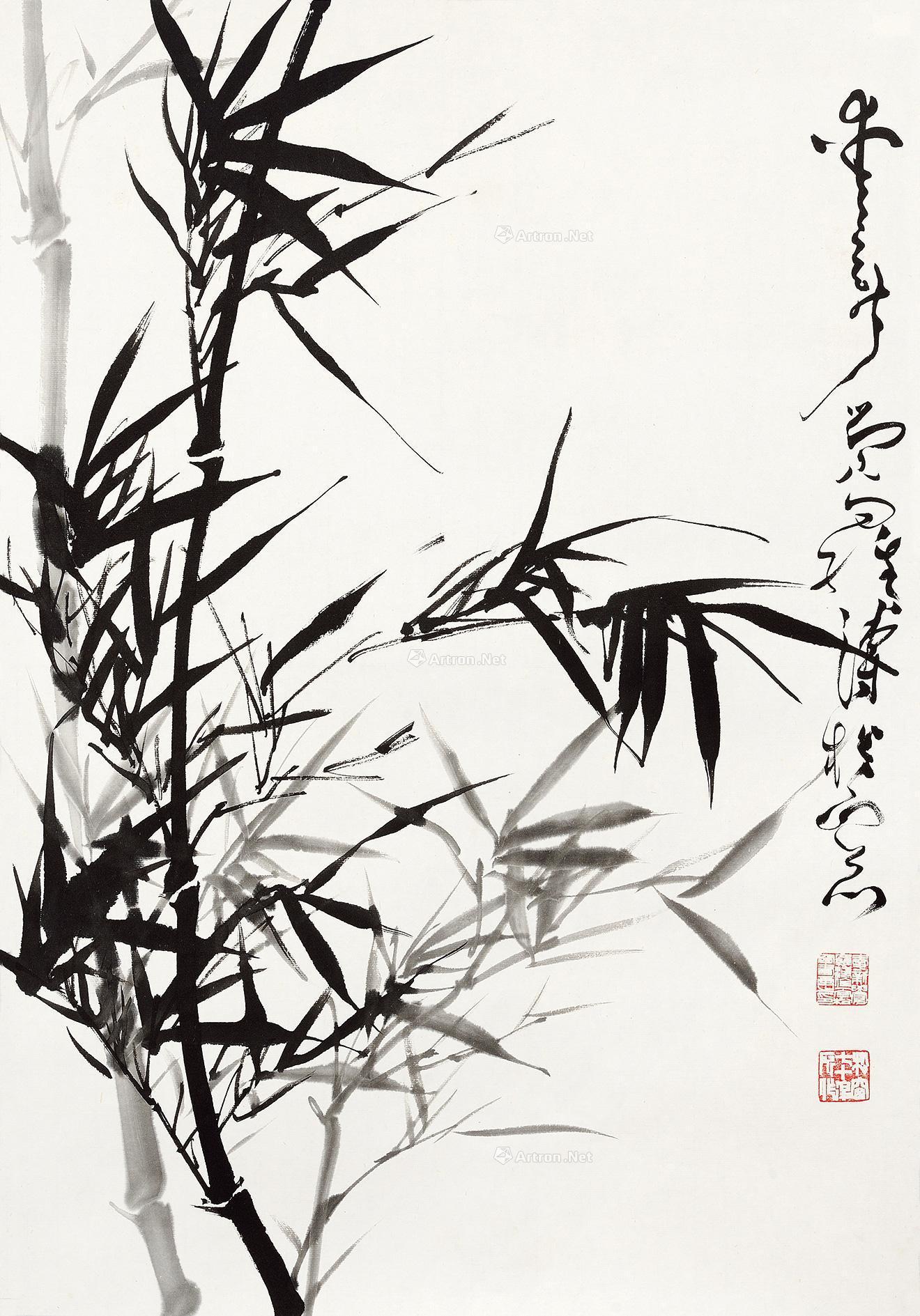 0044墨竹镜心水墨纸本